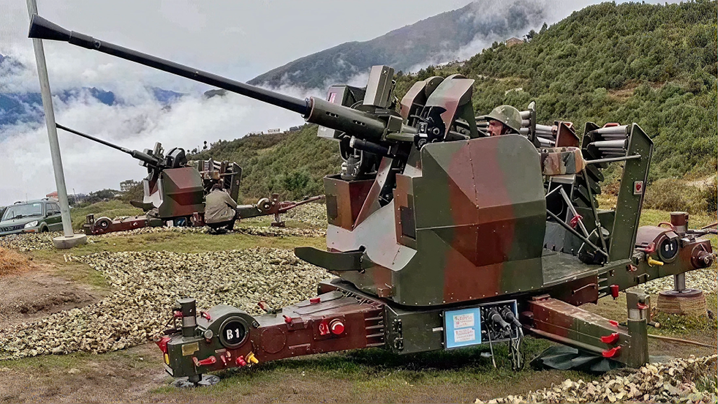 Indian Army L-70 anti-aircraft guns deployed against a drone threat in Jammu