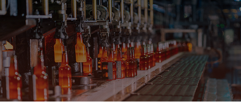 AI-powered manufacturing system monitoring a beverage bottling production line for quality inspection and process automation.